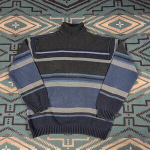 VTG Y2K CHEROKEE Multicolor Striped Cable-Knit Turtleneck Sweater Women's Size M